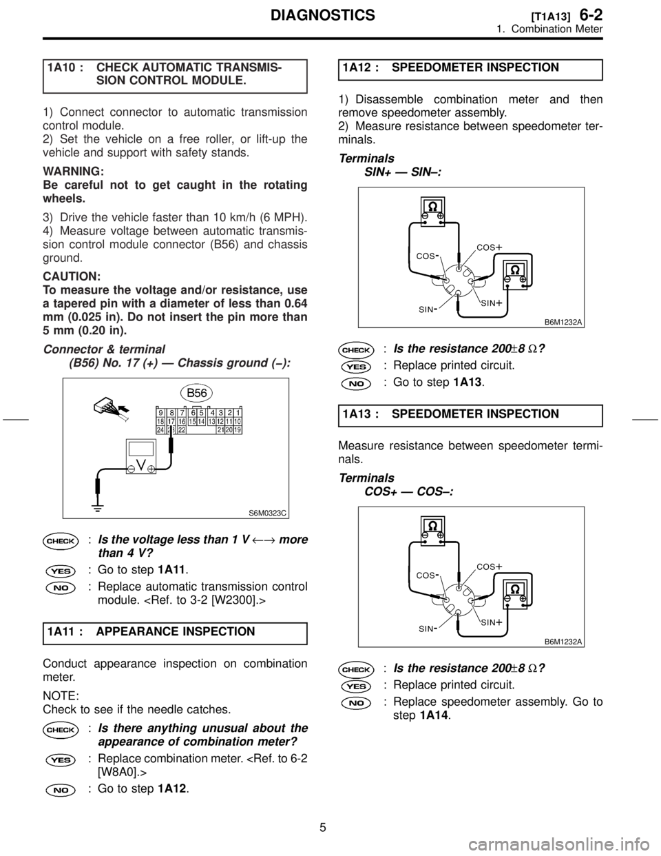 SUBARU FORESTER 1999  Service Manual PDF 1A10 : CHECK AUTOMATIC TRANSMIS-
SION CONTROL MODULE.
1) Connect connector to automatic transmission
control module.
2) Set the vehicle on a free roller, or lift-up the
vehicle and support with safety