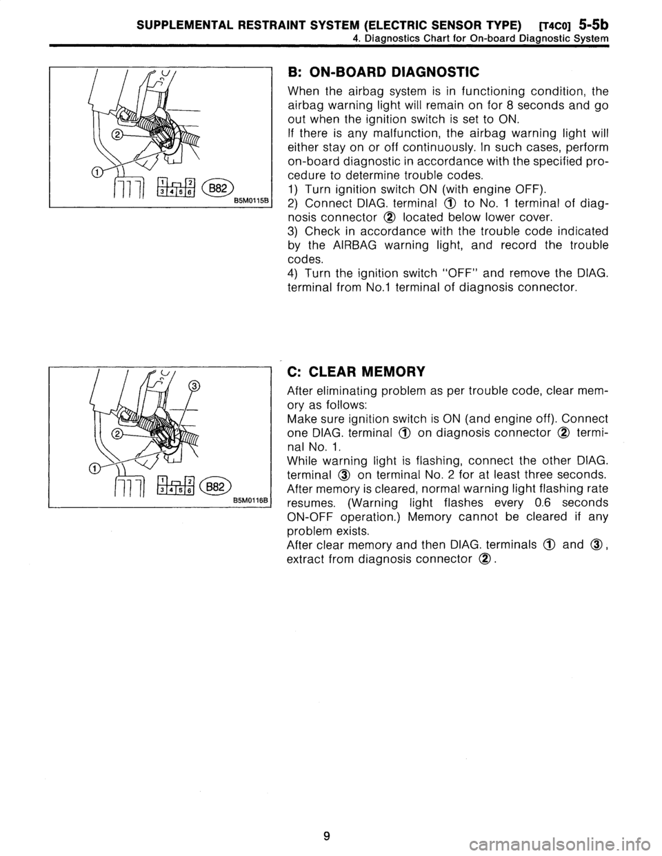 SUBARU LEGACY 1996  Service Repair Manual 
SUPPLEMENTAL
RESTRAINT
SYSTEM
(ELECTRIC
SENSOR
TYPE)
[T4CO]
5-5b

4
.
Diagnostics
Chart
for
On-board
Diagnostic
System

2

L3141
B5mol
15B

2

33

E
;1
1~3141516
B5M01
16B

B
:
ON-BOARD
DIAGNOSTIC

W