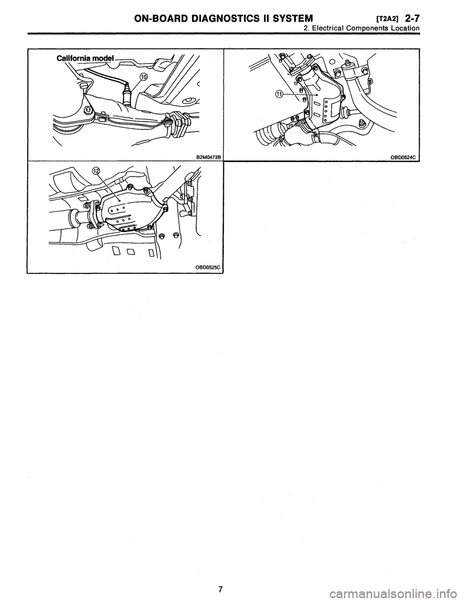 SUBARU LEGACY 1996  Service Owners Manual 
ON-BOARD
DIAGNOSTICS
11
SYSTEM
[rzA21
2-7
2
.
Electrical
Components
Location

MUM

OBD0525C
OBD0524C

7  
