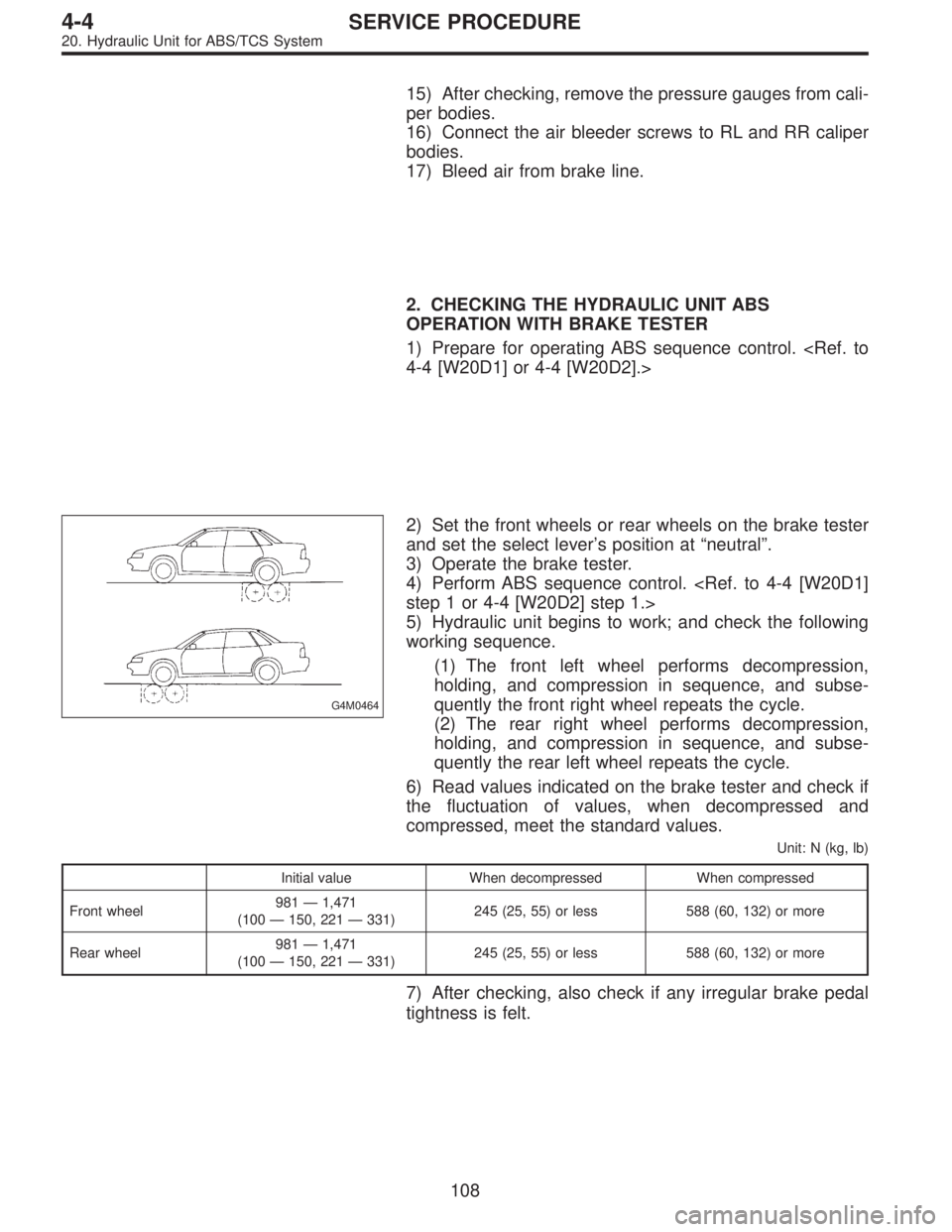 SUBARU LEGACY 1997 Service Repair Manual 15) After checking, remove the pressure gauges from cali-
per bodies.
16) Connect the air bleeder screws to RL and RR caliper
bodies.
17) Bleed air from brake line.
2. CHECKING THE HYDRAULIC UNIT ABS
SUBARU LEGACY 1997 Service Repair Manual 15) After checking, remove the pressure gauges from cali-
per bodies.
16) Connect the air bleeder screws to RL and RR caliper
bodies.
17) Bleed air from brake line.
2. CHECKING THE HYDRAULIC UNIT ABS