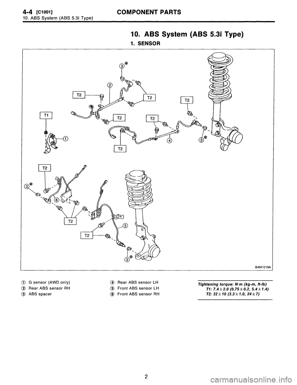 SUBARU LEGACY 1997 Service Repair Manual 4-4
[ciooi1
COMPONENT
PARTS
10
.
ABS
System
(ABS
5
.3i
Type)
10
.
ABS
System
(ABS
5
.31
Type)
1
.
SENSOR
3
so
2
T2T2
T2
T1
~
T2T2
`>
I
43
~
t
T2
T2
o
Kow
6
T
.l
o
T2
o
T2
3
B4M
121 SUBARU LEGACY 1997 Service Repair Manual 4-4
[ciooi1
COMPONENT
PARTS
10
.
ABS
System
(ABS
5
.3i
Type)
10
.
ABS
System
(ABS
5
.31
Type)
1
.
SENSOR
3
so
2
T2T2
T2
T1
~
T2T2
`>
I
43
~
t
T2
T2
o
Kow
6
T
.l
o
T2
o
T2
3
B4M
121