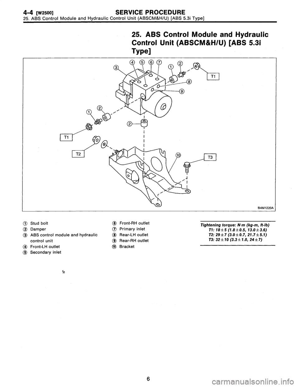 SUBARU LEGACY 1997  Service Repair Manual 4-4
[w2soo1
SERVICE
PROCEDURE

25
.
ABS
Control
Module
and
Hydraulic
Control
Unit
(ABSCM&H/U)
[ABS
5
.3i
Type]

25
.
ABS
Control
Module
and
Hydraulic

Control
Unit
(ABSCM&H/U)
[ABS
5
.31

Type]

2
~D
