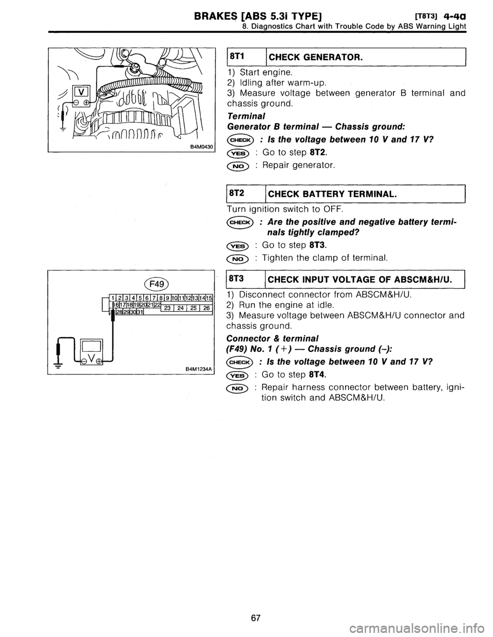 SUBARU LEGACY 1997  Service Manual Online 
BRAKES
[ABS
5
.3i
TYPE]
[T8T3]
4-4Q

8
.
DiagnosticsChart
with
Trouble
Code
by
ABS
Warning
Light

\
7<
1

o

~
-
%mnn>>fl
5

B4M0430

F49

1
234
5
6
7
819
110111112113114115

4
1
18
22112
W23193123
1