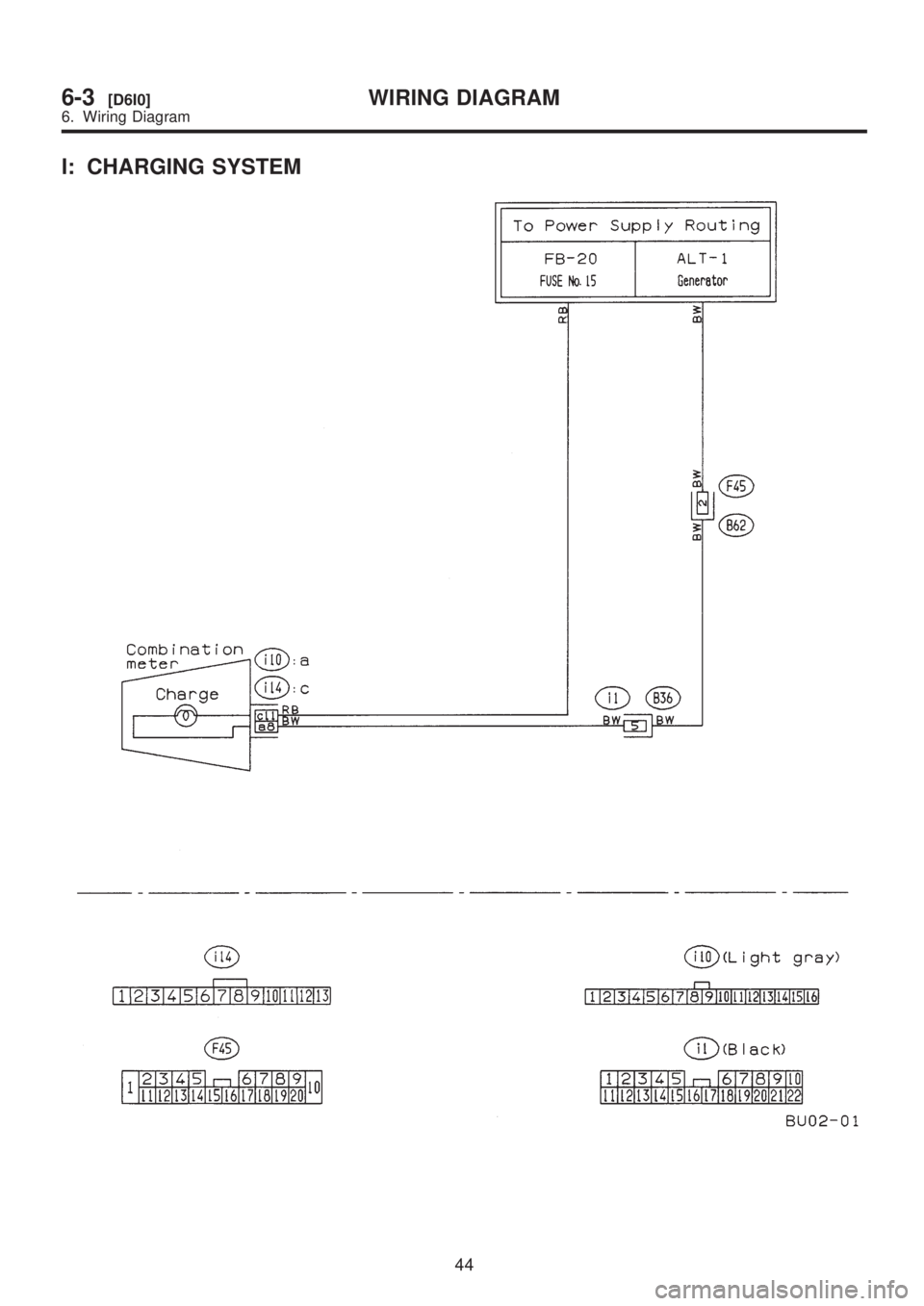 SUBARU LEGACY 1999  Service Repair Manual I: CHARGING SYSTEM
44
6-3[D6I0]WIRING DIAGRAM
6. Wiring Diagram  