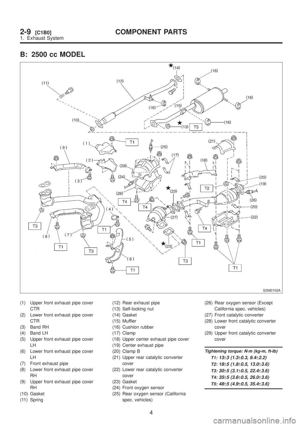 SUBARU LEGACY 1999 Service Repair Manual B: 2500 cc MODEL
S2M0155A
(1) Upper front exhaust pipe cover
CTR
(2) Lower front exhaust pipe cover
CTR
(3) Band RH
(4) Band LH
(5) Upper front exhaust pipe cover
LH
(6) Lower front exhaust pipe cover SUBARU LEGACY 1999 Service Repair Manual B: 2500 cc MODEL
S2M0155A
(1) Upper front exhaust pipe cover
CTR
(2) Lower front exhaust pipe cover
CTR
(3) Band RH
(4) Band LH
(5) Upper front exhaust pipe cover
LH
(6) Lower front exhaust pipe cover
