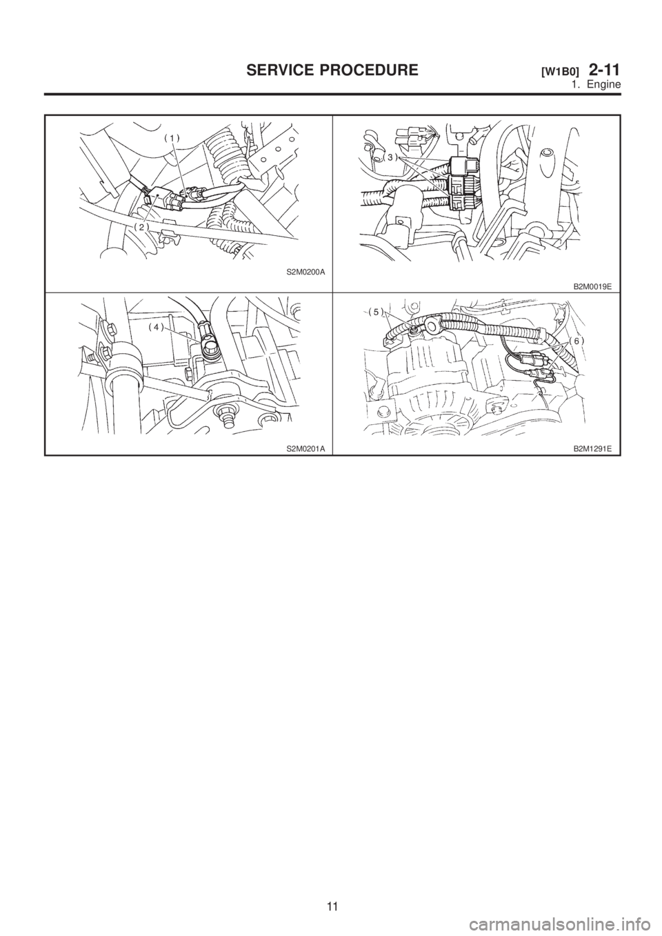 SUBARU LEGACY 1999  Service Repair Manual S2M0200A
B2M0019E
S2M0201AB2M1291E
11
[W1B0]2-11SERVICE PROCEDURE
1. Engine  