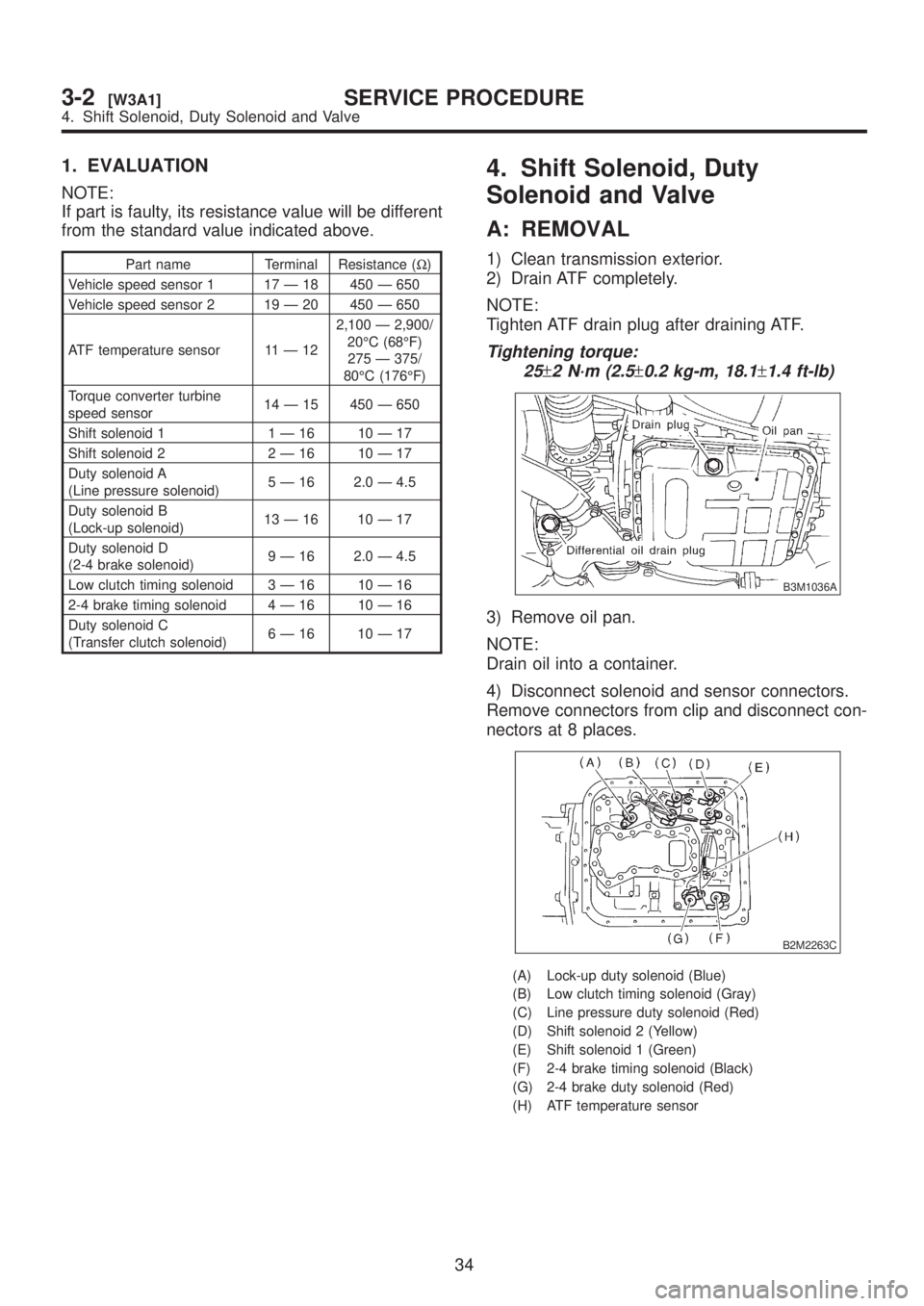 SUBARU LEGACY 1999  Service Repair Manual 1. EVALUATION
NOTE:
If part is faulty, its resistance value will be different
from the standard value indicated above.
Part name Terminal Resistance (W)
Vehicle speed sensor 1 17 Ð 18 450 Ð 650
Vehi