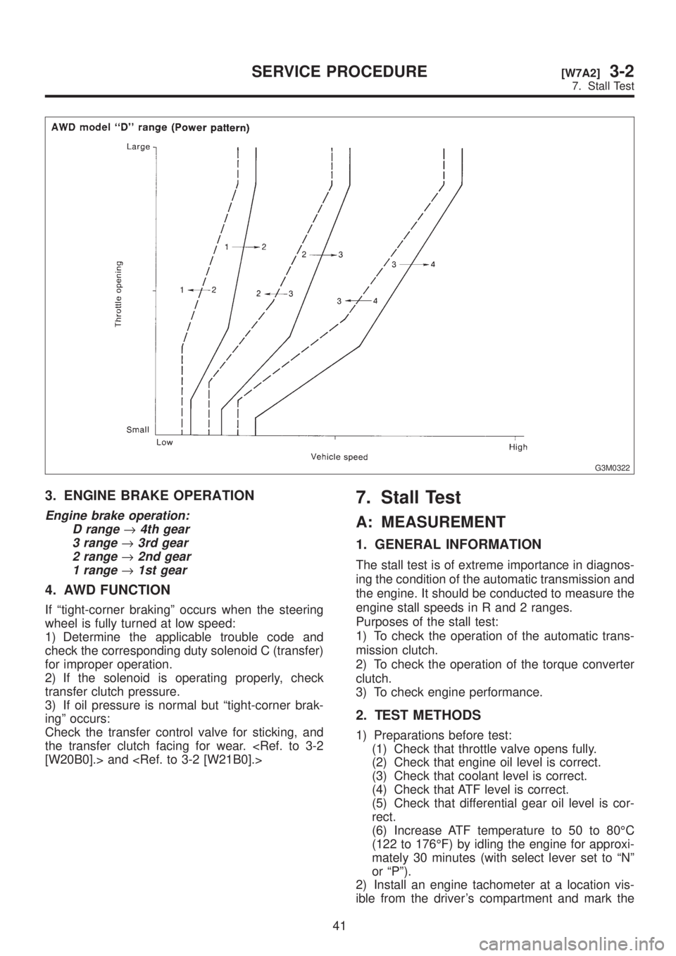 SUBARU LEGACY 1999 Service Repair Manual G3M0322
3. ENGINE BRAKE OPERATION
Engine brake operation:
D range
®4th gear
3 range
®3rd gear
2 range
®2nd gear
1 range
®1st gear
4. AWD FUNCTION
If ªtight-corner brakingº occurs when the steeri SUBARU LEGACY 1999 Service Repair Manual G3M0322
3. ENGINE BRAKE OPERATION
Engine brake operation:
D range
®4th gear
3 range
®3rd gear
2 range
®2nd gear
1 range
®1st gear
4. AWD FUNCTION
If ªtight-corner brakingº occurs when the steeri