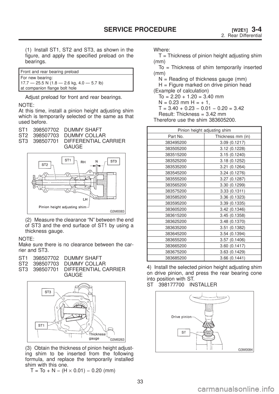 SUBARU LEGACY 1999 Service Repair Manual (1) Install ST1, ST2 and ST3, as shown in the
figure, and apply the specified preload on the
bearings.
Front and rear bearing preload
For new bearing:
17.7 Ð 25.5 N (1.8 Ð 2.6 kg, 4.0 Ð 5.7 lb)
at SUBARU LEGACY 1999 Service Repair Manual (1) Install ST1, ST2 and ST3, as shown in the
figure, and apply the specified preload on the
bearings.
Front and rear bearing preload
For new bearing:
17.7 Ð 25.5 N (1.8 Ð 2.6 kg, 4.0 Ð 5.7 lb)
at