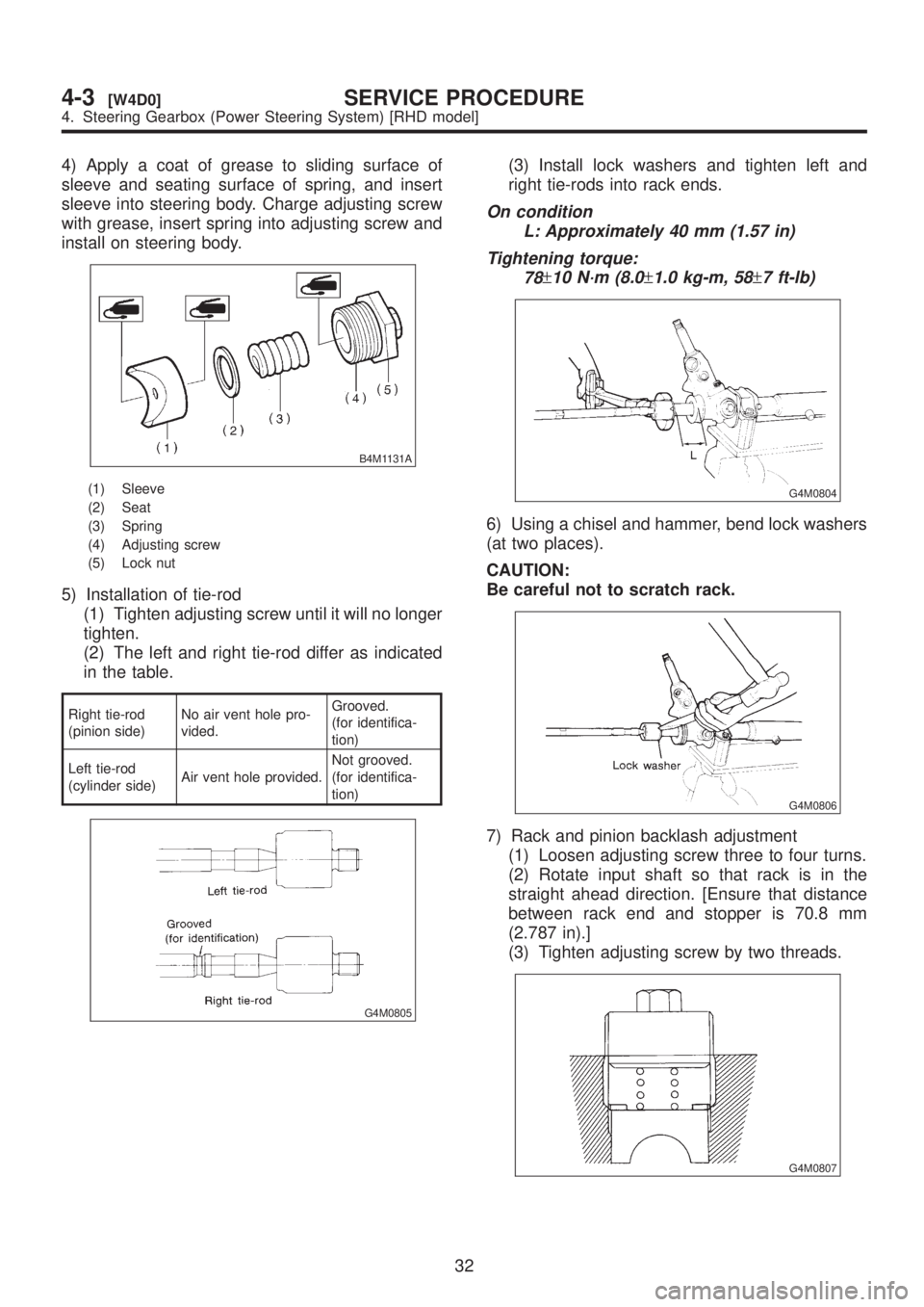 SUBARU LEGACY 1999 Service Repair Manual 4) Apply a coat of grease to sliding surface of
sleeve and seating surface of spring, and insert
sleeve into steering body. Charge adjusting screw
with grease, insert spring into adjusting screw and
i SUBARU LEGACY 1999 Service Repair Manual 4) Apply a coat of grease to sliding surface of
sleeve and seating surface of spring, and insert
sleeve into steering body. Charge adjusting screw
with grease, insert spring into adjusting screw and
i