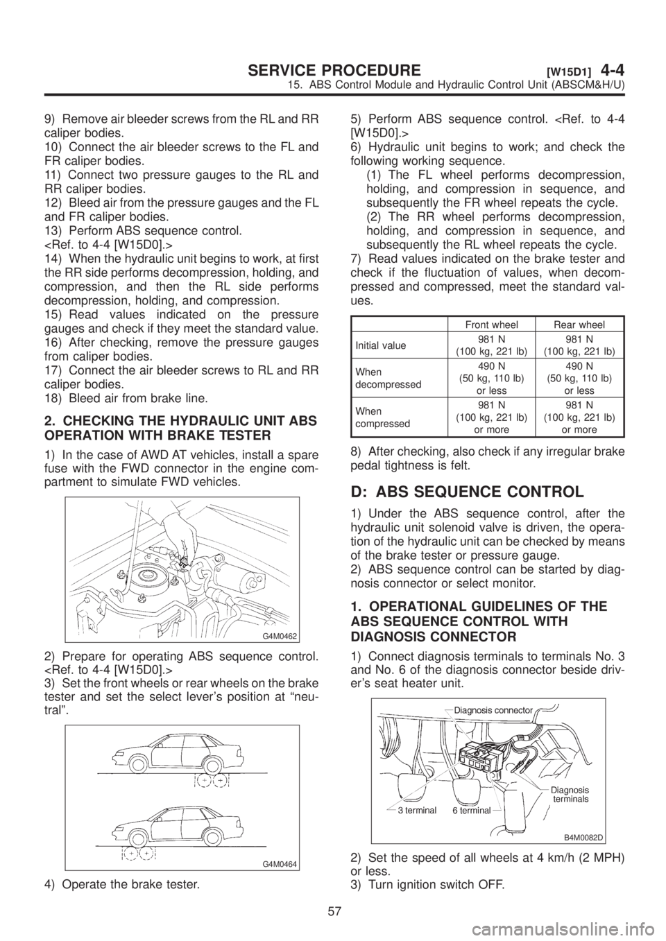 SUBARU LEGACY 1999 Service Repair Manual 9) Remove air bleeder screws from the RL and RR
caliper bodies.
10) Connect the air bleeder screws to the FL and
FR caliper bodies.
11) Connect two pressure gauges to the RL and
RR caliper bodies.
12) SUBARU LEGACY 1999 Service Repair Manual 9) Remove air bleeder screws from the RL and RR
caliper bodies.
10) Connect the air bleeder screws to the FL and
FR caliper bodies.
11) Connect two pressure gauges to the RL and
RR caliper bodies.
12)
