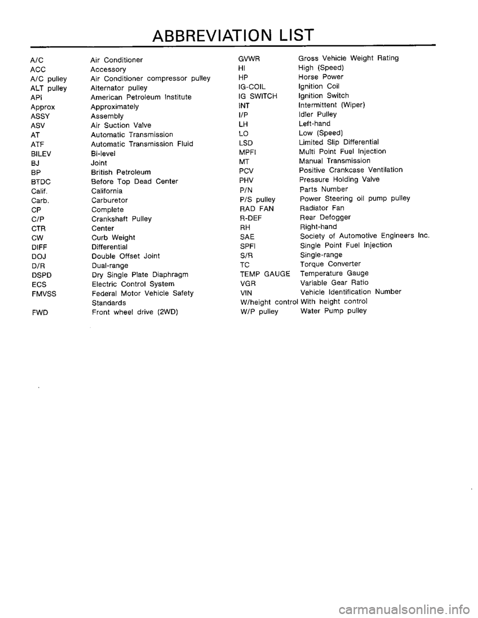 SUBARU LEONE 1989  Service Repair Manual 