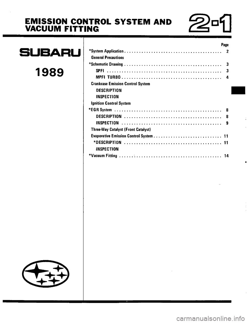SUBARU LEONE 1989  Service Repair Manual 