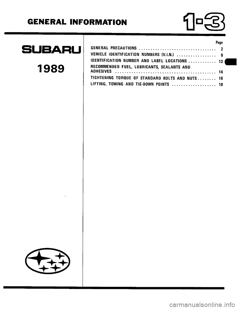 SUBARU LEONE 1989 Service Owners Manual SUBARU LEONE 1989 Service Owners Manual