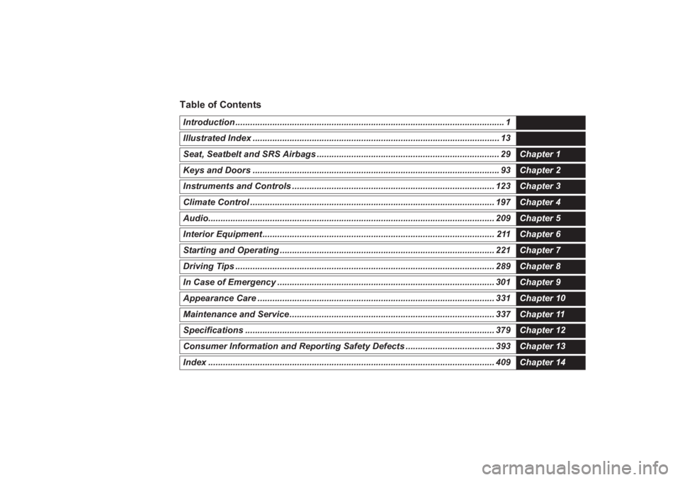 SUBARU BRZ 2023  Owners Manual Table of ContentsIntroduction ............................................................................................................. 1Illustrated Index .........................................