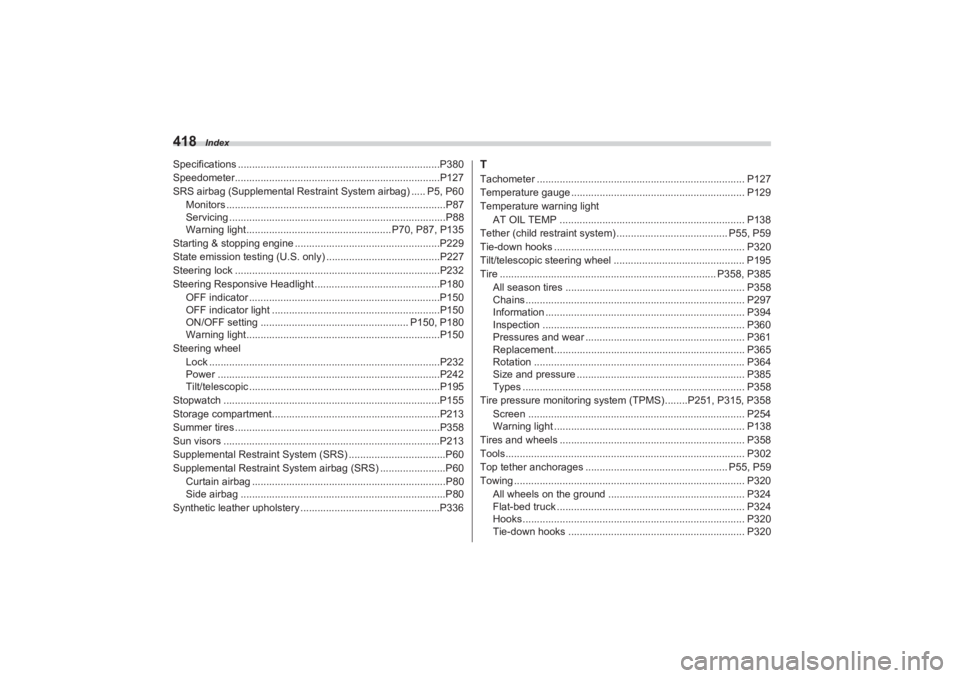SUBARU BRZ 2023 Owners Manual Index
418Specifications .......................................................................P380
Speedometer........................................................................P127
SRS airbag ( SUBARU BRZ 2023 Owners Manual Index
418Specifications .......................................................................P380
Speedometer........................................................................P127
SRS airbag (