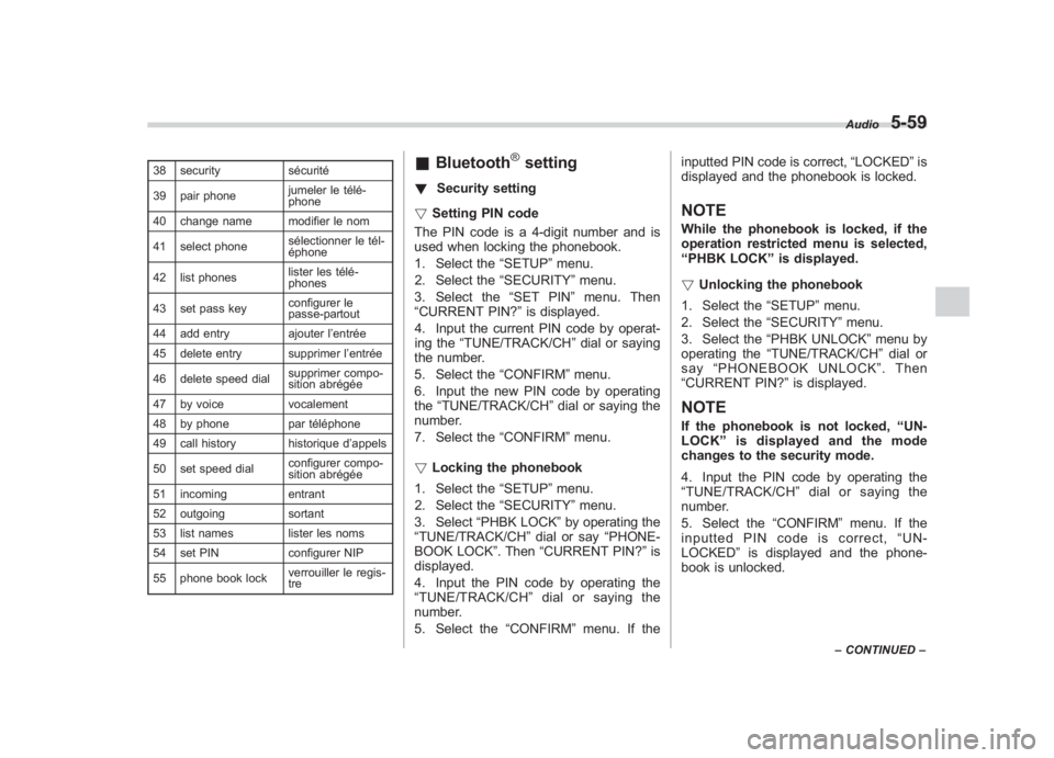 SUBARU IMPREZA WRX STI 2011 Owners Manual Black plate (249,1)
北米Model "A1110BE-C" EDITED: 2010/ 12/ 17
38 security sécurité
39 pair phone jumeler le télé-
phone
40 change name modifier le nom
41 select phone sélectionner le tél-
ép SUBARU IMPREZA WRX STI 2011 Owners Manual Black plate (249,1)
北米Model "A1110BE-C" EDITED: 2010/ 12/ 17
38 security sécurité
39 pair phone jumeler le télé-
phone
40 change name modifier le nom
41 select phone sélectionner le tél-
ép