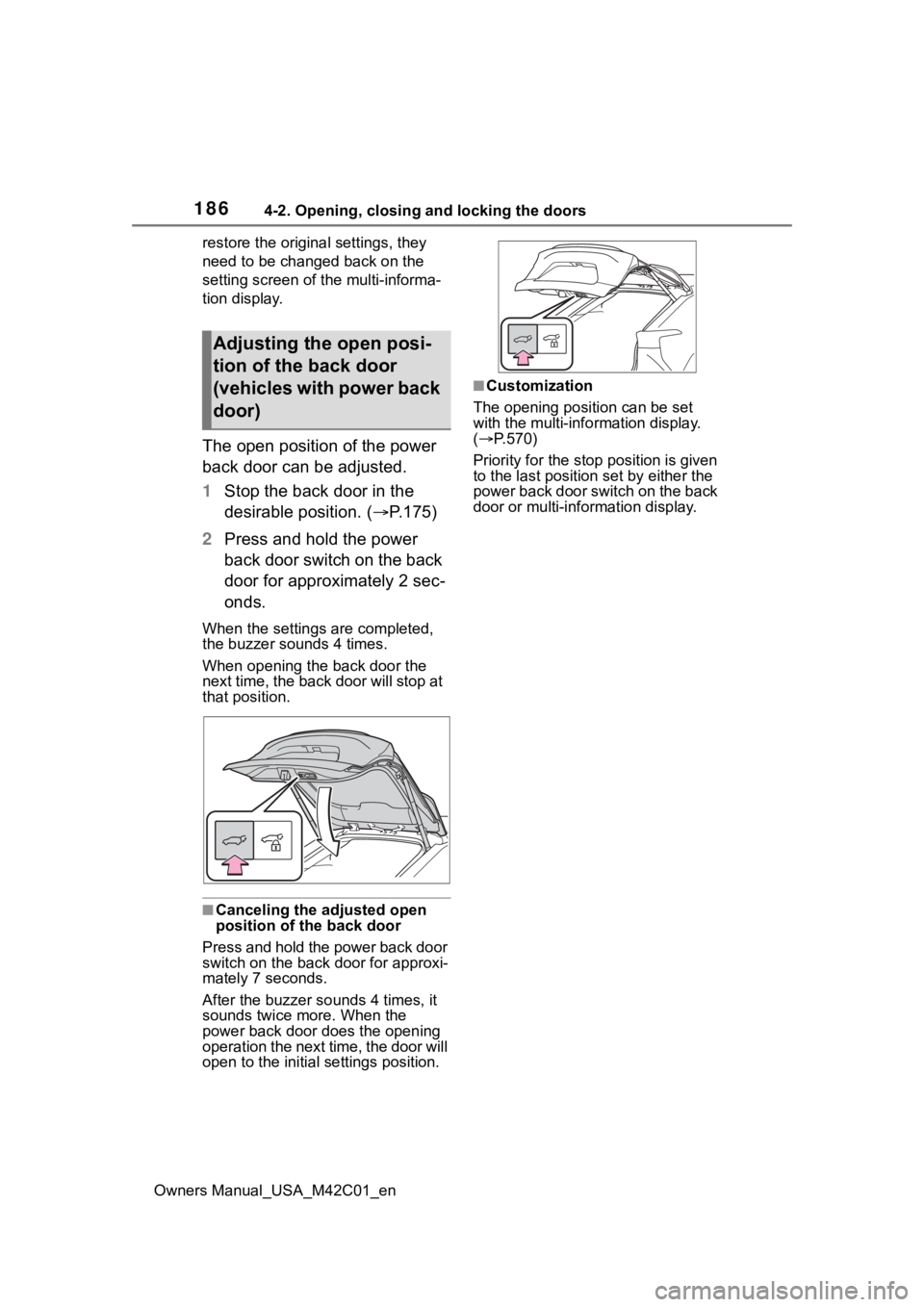 SUBARU SOLTERRA 2023 Owners Manual 1864-2. Opening, closing and locking the doors
Owners Manual_USA_M42C01_enrestore the original settings, they
need to be chan
ged back on the
setting screen of the multi-informa-
tion display.
The o SUBARU SOLTERRA 2023 Owners Manual 1864-2. Opening, closing and locking the doors
Owners Manual_USA_M42C01_enrestore the original settings, they
need to be chan
ged back on the
setting screen of the multi-informa-
tion display.
The o