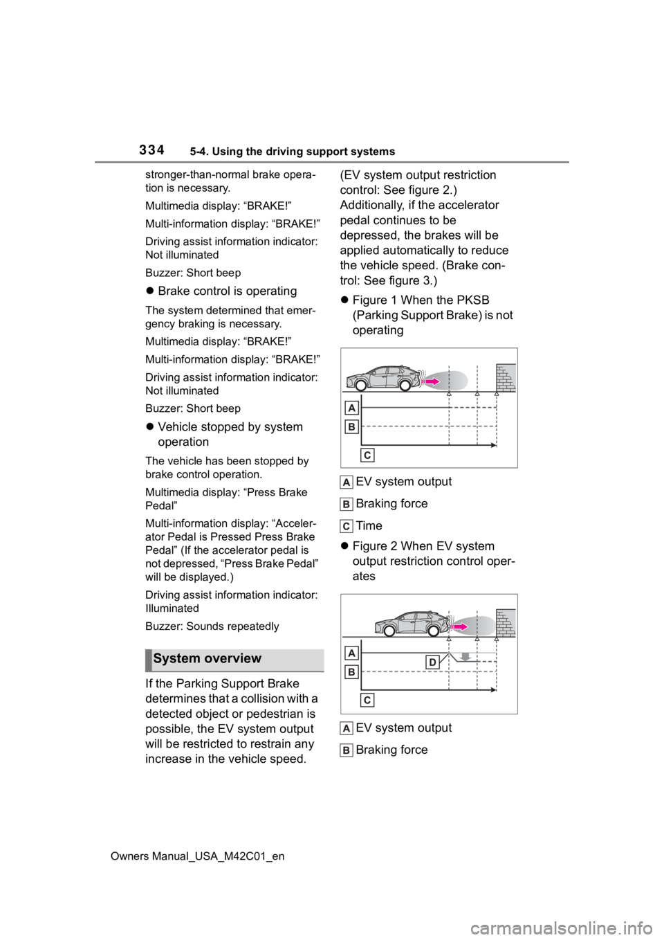 SUBARU SOLTERRA 2023 Owners Manual 3345-4. Using the driving support systems
Owners Manual_USA_M42C01_enstronger-than-normal brake opera-
tion is necessary.
Multimedia display: “BRAKE!”
Multi-information
display: “BRAKE!”
Driv SUBARU SOLTERRA 2023 Owners Manual 3345-4. Using the driving support systems
Owners Manual_USA_M42C01_enstronger-than-normal brake opera-
tion is necessary.
Multimedia display: “BRAKE!”
Multi-information
display: “BRAKE!”
Driv