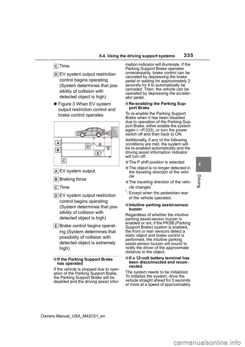 SUBARU SOLTERRA 2023 Owners Manual 3355-4. Using the driving support systems
Owners Manual_USA_M42C01_en
5
Driving
Time
EV system output restriction
control begins operating
(System determines that pos-
sibility of collision with
de SUBARU SOLTERRA 2023 Owners Manual 3355-4. Using the driving support systems
Owners Manual_USA_M42C01_en
5
Driving
Time
EV system output restriction
control begins operating
(System determines that pos-
sibility of collision with
de