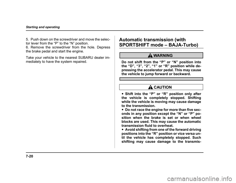 SUBARU BAJA 2004 1.G Owners Manual 