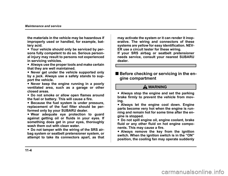 SUBARU BAJA 2004 1.G Owners Manual 