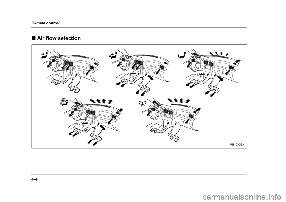 SUBARU BAJA 2005 1.G Owners Manual 4-4
Climate control �„
Air flow selection
UB4036BA 