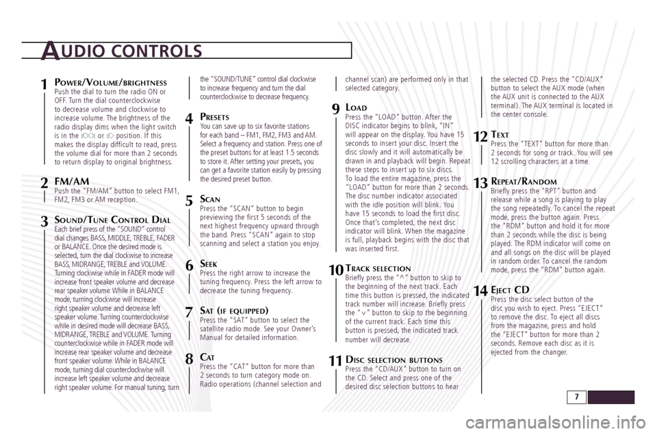 SUBARU FORESTER 2010 SH / 3.G Quick Reference Guide po w e r/vo lUm e/Br i g Ht n e s s Push the dial to turn the radio ON or
OFF. Turn the dial counterclockwise
to decrease volume and clockwise to
increase volume. The brightness of the
radio displ SUBARU FORESTER 2010 SH / 3.G Quick Reference Guide po w e r/vo lUm e/Br i g Ht n e s s Push the dial to turn the radio ON or
OFF. Turn the dial counterclockwise
to decrease volume and clockwise to
increase volume. The brightness of the
radio displ