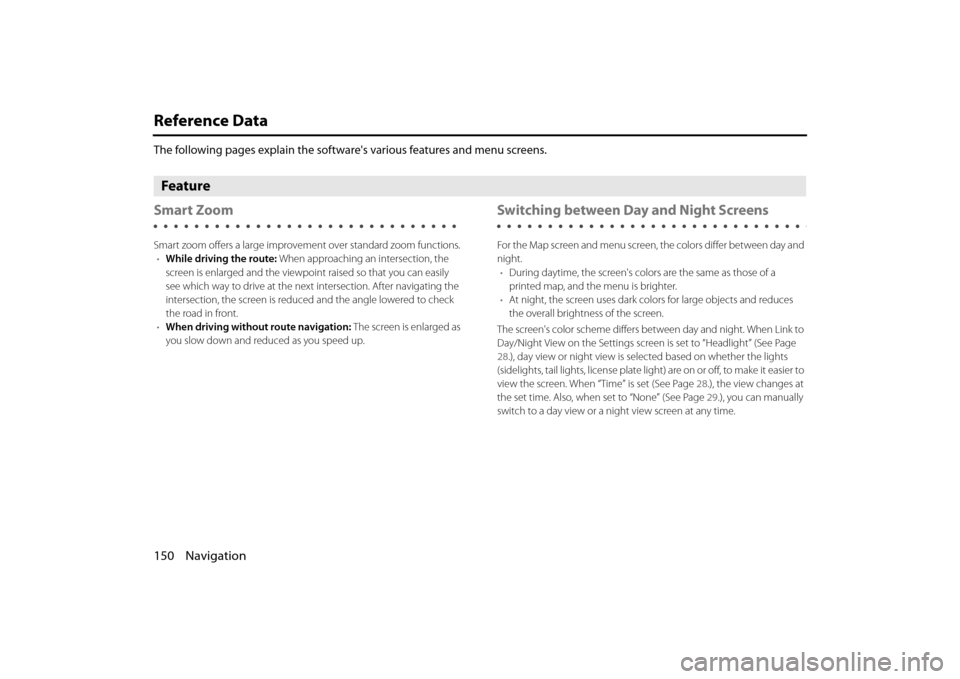 SUBARU FORESTER 2014 SJ / 4.G Navigation Manual 150 Navigation
Reference Data
The following pages explain the softwares various features and menu screens.
Feature
Smart Zoom
Smart zoom offers a large improvement over standard zoom functions.
• W SUBARU FORESTER 2014 SJ / 4.G Navigation Manual 150 Navigation
Reference Data
The following pages explain the softwares various features and menu screens.
Feature
Smart Zoom
Smart zoom offers a large improvement over standard zoom functions.
• W