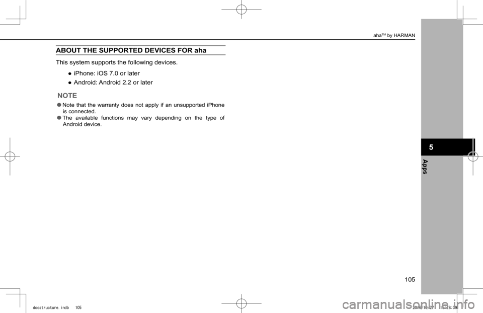 SUBARU IMPREZA 2017 5.G Navigation Manual ABOUT THE SUPPORTED DEVICES FOR aha
This system supports the following devices.
 
