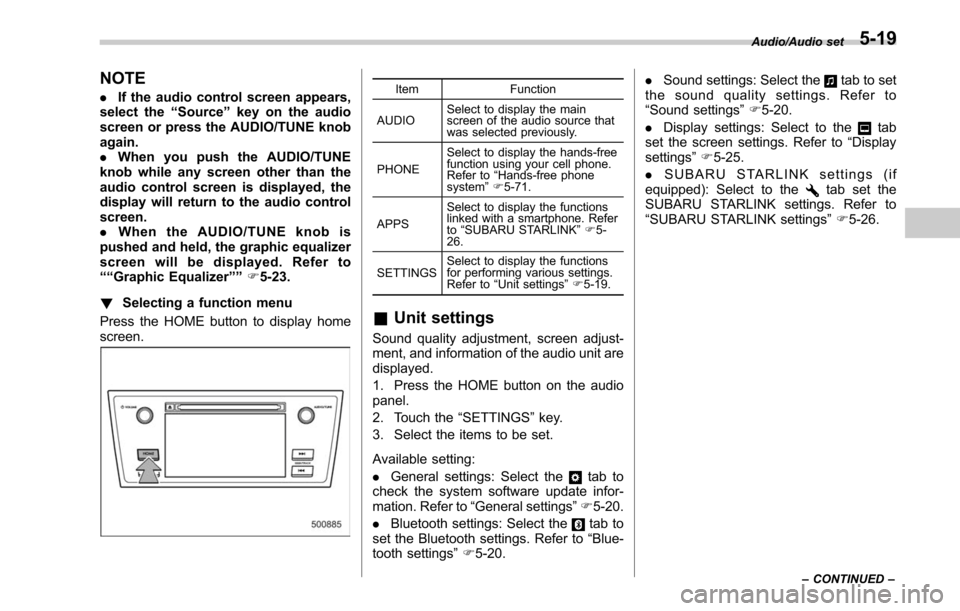 SUBARU LEGACY 2017 6.G Owners Manual NOTE
.If the audio control screen appears,
select the “Source ”key on the audio
screen or press the AUDIO/TUNE knob
again.
. When you push the AUDIO/TUNE
knob while any screen other than the
audio SUBARU LEGACY 2017 6.G Owners Manual NOTE
.If the audio control screen appears,
select the “Source ”key on the audio
screen or press the AUDIO/TUNE knob
again.
. When you push the AUDIO/TUNE
knob while any screen other than the
audio