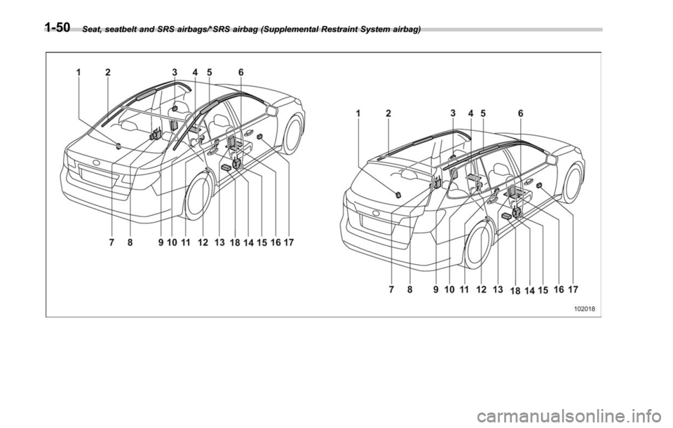 SUBARU LEGACY 2017 6.G Manual Online Seat, seatbelt and SRS airbags/*SRS airbag (Supplemental Restraint System airbag)1-50 SUBARU LEGACY 2017 6.G Manual Online Seat, seatbelt and SRS airbags/*SRS airbag (Supplemental Restraint System airbag)1-50