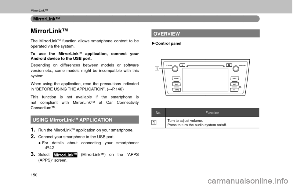 SUBARU OUTBACK 2017 6.G Multimedia System Manual MirrorLink™
150
MirrorLink™
MirrorLink™
The MirrorLinkTM function allows smartphone content to be 
operated via the system.
To use the MirrorLink
TM application, connect your 
Android device to 