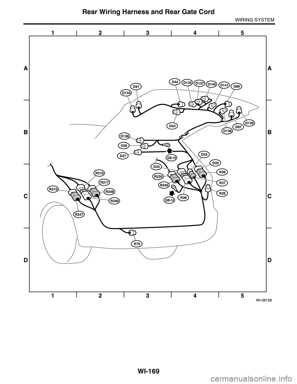 SUBARU TRIBECA 2009 1.G Service Workshop Manual WI-169
Rear Wiring Harness and Rear Gate Cord
WIRING SYSTEM 