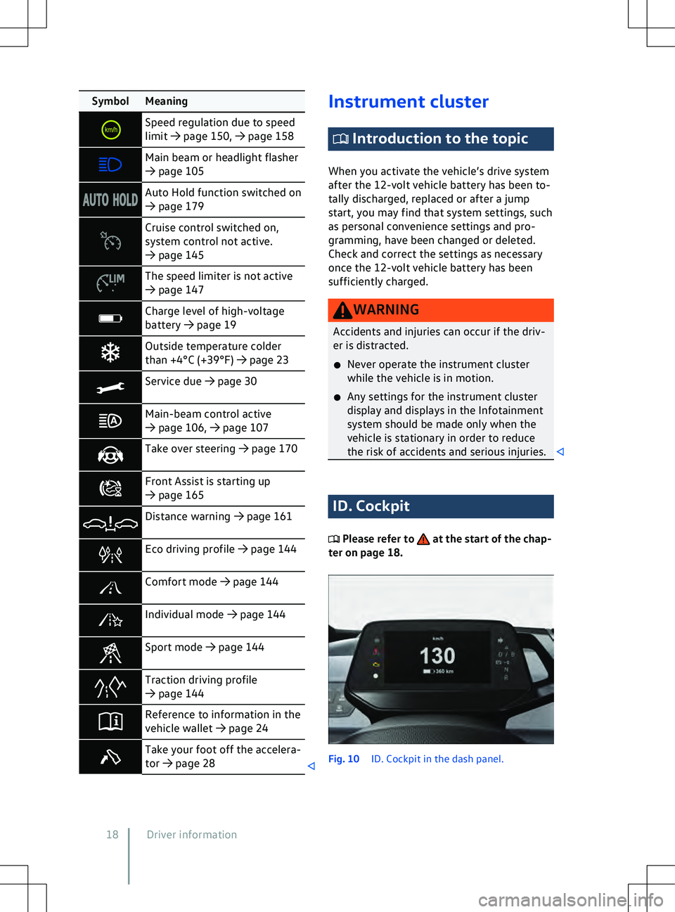 VOLKSWAGEN ID.4 2020 Owner´s Manual Symbol Meaning
Speed regulation due to speed
limit VOLKSWAGEN ID.4 2020 Owner´s Manual Symbol Meaning
Speed regulation due to speed
limit