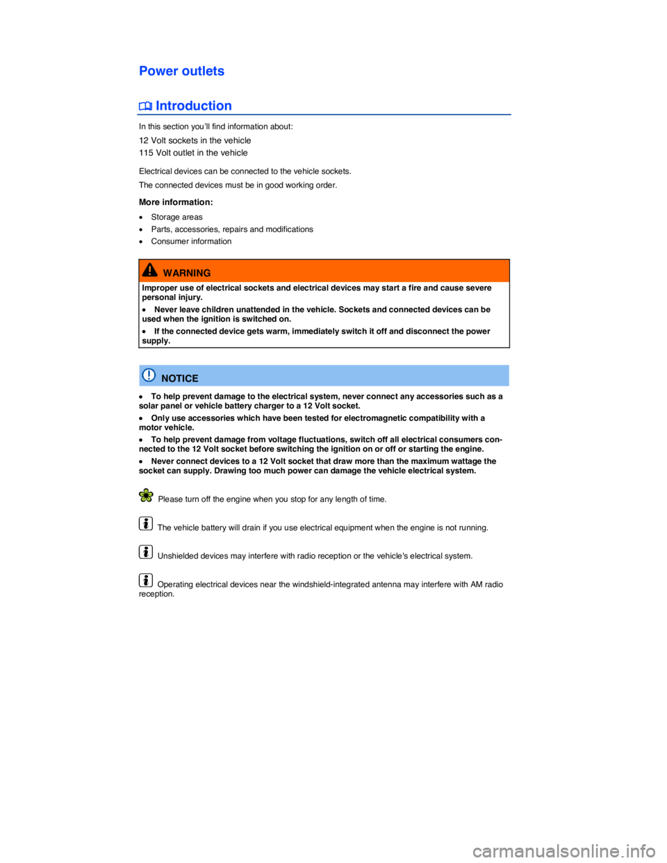 VOLKSWAGEN TOUAREG 2017  Owner´s Manual  
Power outlets 
�