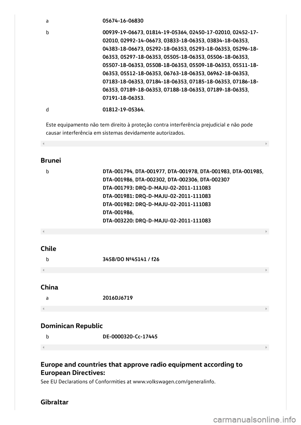 VOLKSWAGEN ID.3 2020  Owner´s Manual a05674-1 6-0 6830
b00939-1 9-0 6673, 0 1814-1 9-0 5364, 0 2450-1 7-0 2010, 0 2452-1 7-
02010, 0 2992-1 4-0 6673, 0 3833-1 8-0 6353, 0 3834-1 8-0 6353,
04383-1 8-0 6673, 0 5292-1 8-0 6353, 0 5293-1 8-0