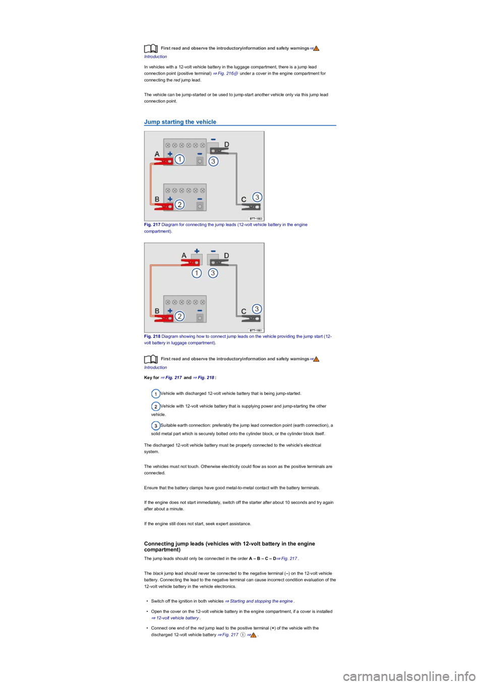 VOLKSWAGEN TIGUAN 2017 Owner´s Manual First read and observe the introductoryinformation and safety warnings⇒
Introduction
In vehicles with a 12-volt vehicle battery in the luggage compartment, there is a jump lead
connection point (po VOLKSWAGEN TIGUAN 2017 Owner´s Manual First read and observe the introductoryinformation and safety warnings⇒
Introduction
In vehicles with a 12-volt vehicle battery in the luggage compartment, there is a jump lead
connection point (po