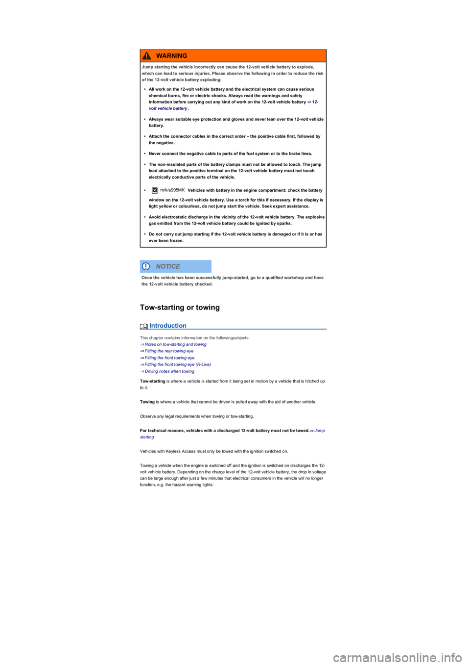 VOLKSWAGEN TIGUAN 2017 Owner´s Manual Tow-starting or towing
Introduction
This chapter contains information on the followingsubjects:
⇒ Notes on tow-starting and towing
⇒ Fitting the rear towing eye
⇒ Fitting the front VOLKSWAGEN TIGUAN 2017 Owner´s Manual Tow-starting or towing
Introduction
This chapter contains information on the followingsubjects:
⇒ Notes on tow-starting and towing
⇒ Fitting the rear towing eye
⇒ Fitting the front