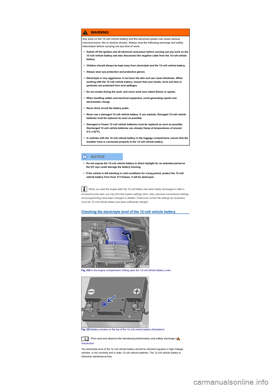 VOLKSWAGEN TIGUAN 2017 Owner´s Manual When you start the engine after the 12-volt battery has been totally discharged or after a
successful jump start, you may find that system settings (time, date, personal convenience settings
and pro VOLKSWAGEN TIGUAN 2017 Owner´s Manual When you start the engine after the 12-volt battery has been totally discharged or after a
successful jump start, you may find that system settings (time, date, personal convenience settings
and pro