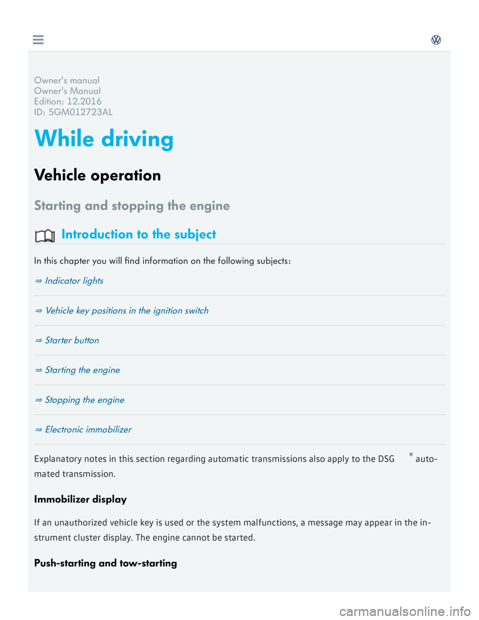 VOLKSWAGEN GOLF 7 2016  Owners Manual 