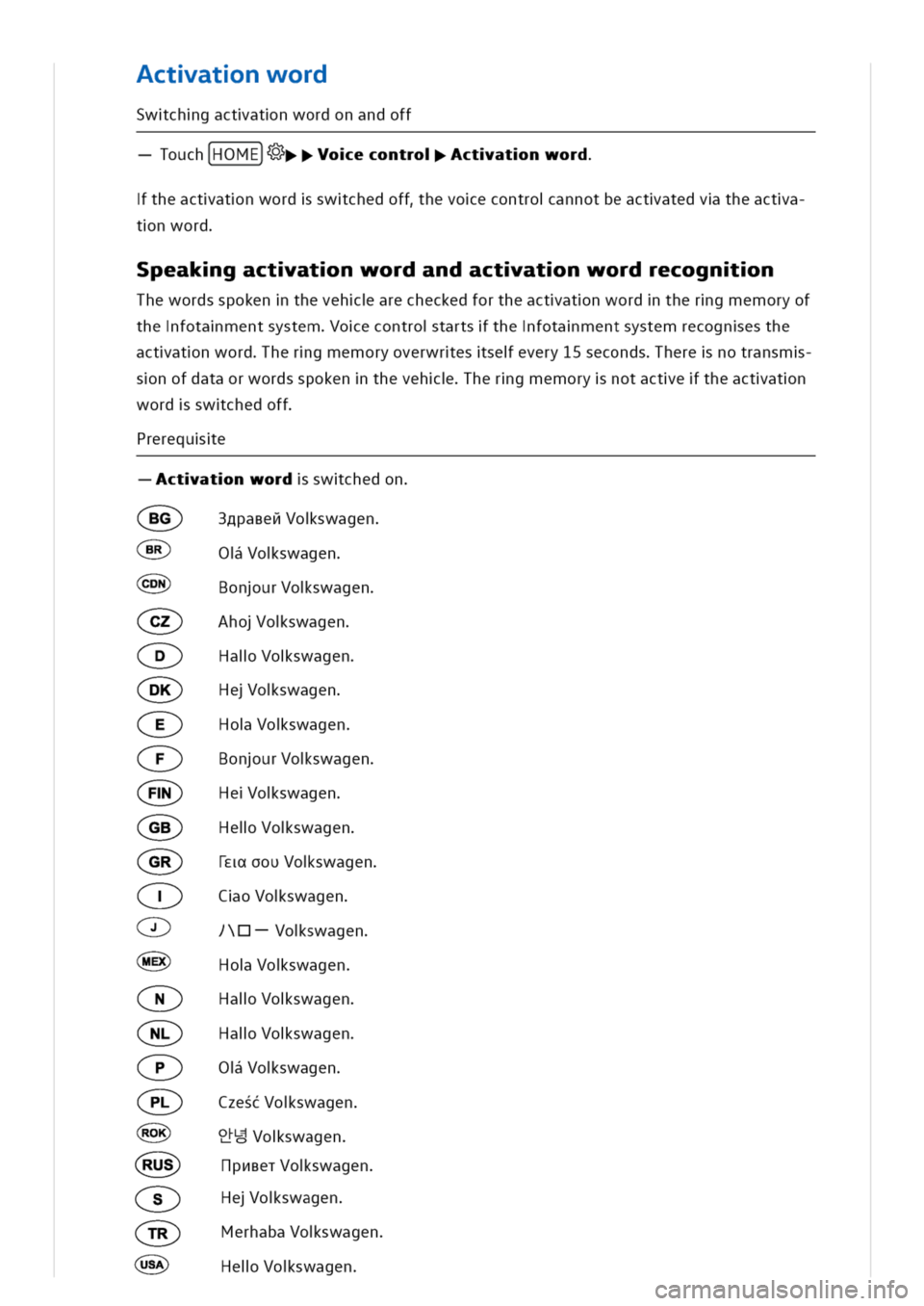 VOLKSWAGEN GOLF 8 GTE 2020  Owners Manual ctatnword
Swchgactatnwordonandoff
ouch[HOME]oecontroActatnword
theactatnwordswchedoffhevoecontroannotbeactatedvtheacta
tnword
peakgactatnwordandactatnwordrecognn
Thewordsspokentheveharecheckedfortheac