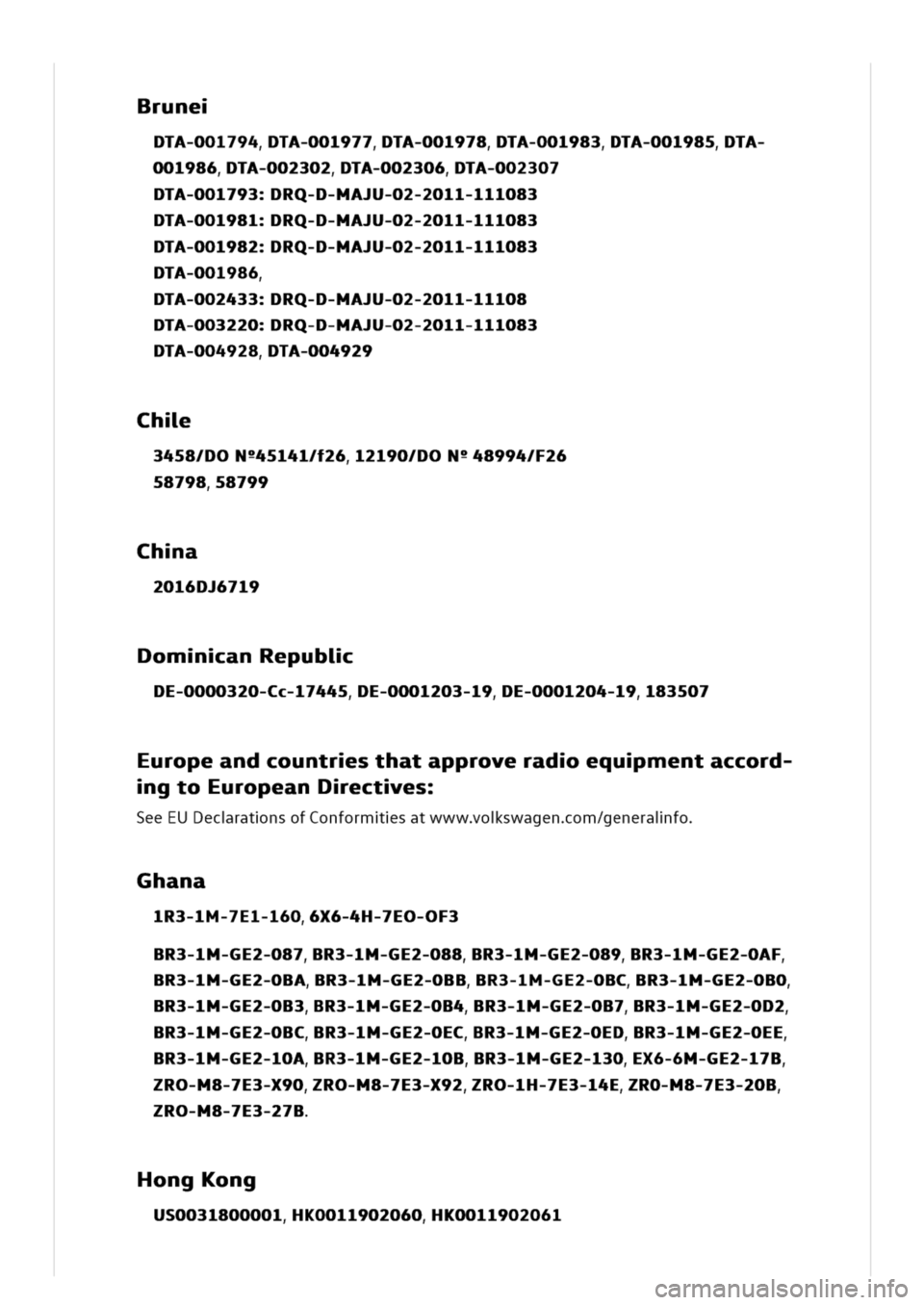 VOLKSWAGEN GOLF 8 GTE 2020 Owners Manual rune
TA-001794TA-001977TA-001978TA-001983TA-001985TA-
001986TA-002302TA-002306TA-002307
DTA-001793RQ-D-MA-02-2011-111083
DTA-001981RQ-D-MA-02-2011-111083
DTA-001982RQ-D-MA-02-2011-111083
DTA-001986
TA VOLKSWAGEN GOLF 8 GTE 2020 Owners Manual rune
TA-001794TA-001977TA-001978TA-001983TA-001985TA-
001986TA-002302TA-002306TA-002307
DTA-001793RQ-D-MA-02-2011-111083
DTA-001981RQ-D-MA-02-2011-111083
DTA-001982RQ-D-MA-02-2011-111083
DTA-001986
TA