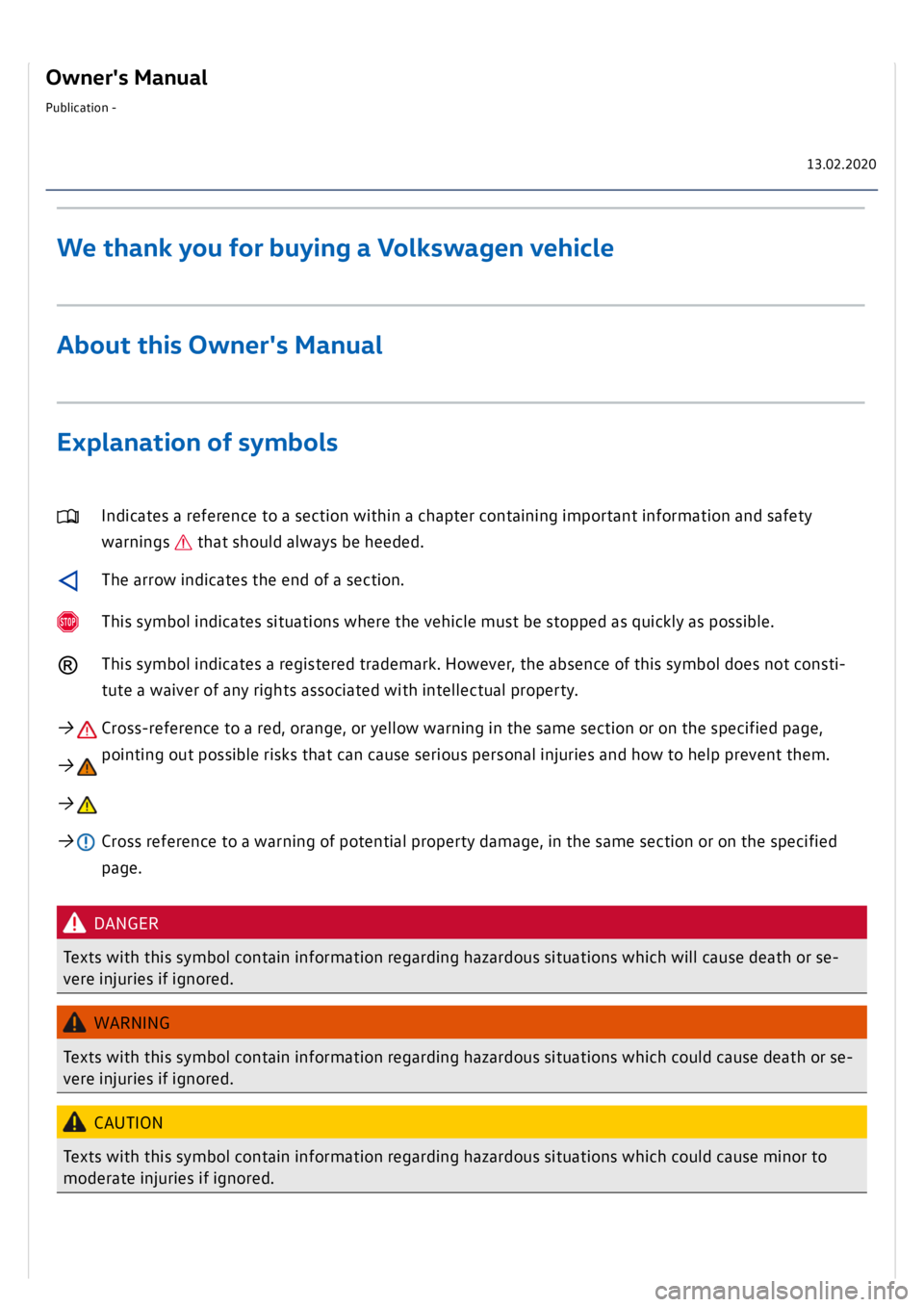 VOLKSWAGEN GOLF MK8 2020  Owners Manual 