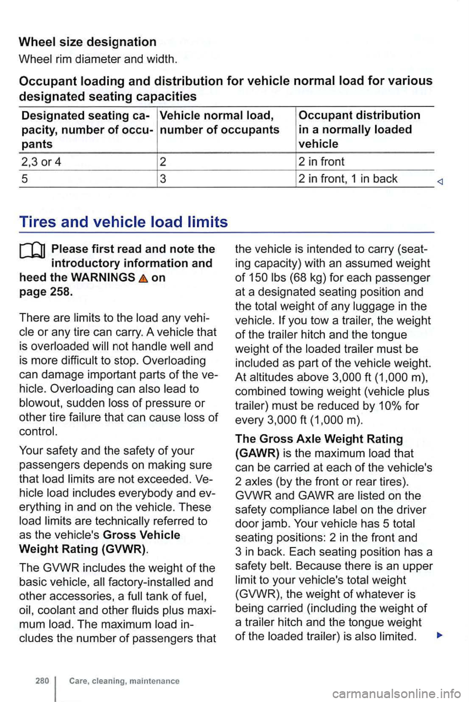 VOLKSWAGEN GOLF MK6 2012 Owners Manual Wheel size designation
Wheel rim diameter and width .
Occupant loading and distribution for vehicle normal load for various
designated seating capacities
Designated seating ca-Vehicle
normal VOLKSWAGEN GOLF MK6 2012 Owners Manual Wheel size designation
Wheel rim diameter and width .
Occupant loading and distribution for vehicle normal load for various
designated seating capacities
Designated seating ca-Vehicle
normal