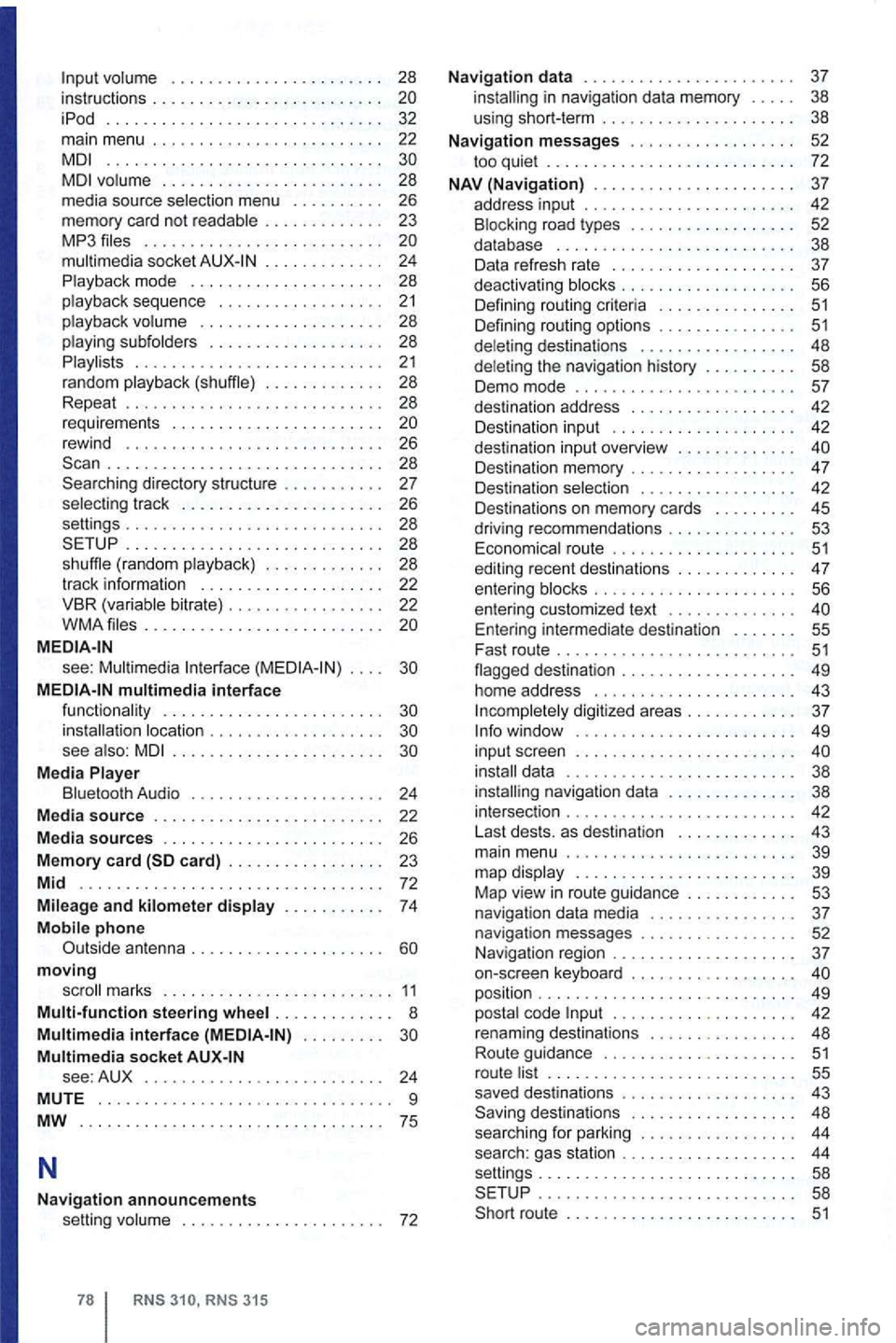 VOLKSWAGEN GOLF MK6 2012  Owners Manual volume . . . . . .  . . .  . . . .  . .  . . . . . . .  28 
instructions  . . . . . . . . .  . . . . .  . . . . . .  . . iPod .............................. 32 main  menu  . . . . . . .  . . .  . . . 