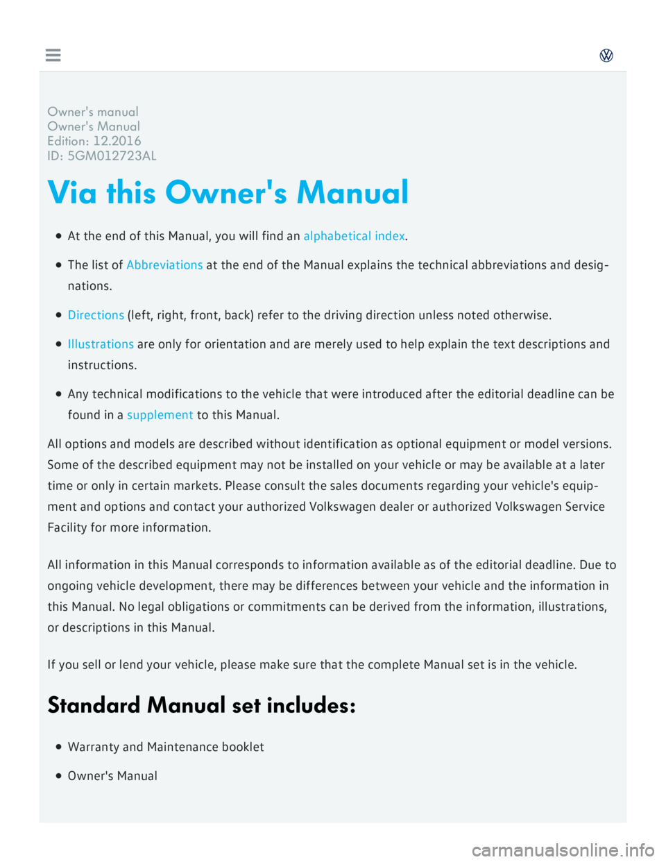 VOLKSWAGEN GOLF MK7 2016  Owners Manual 
