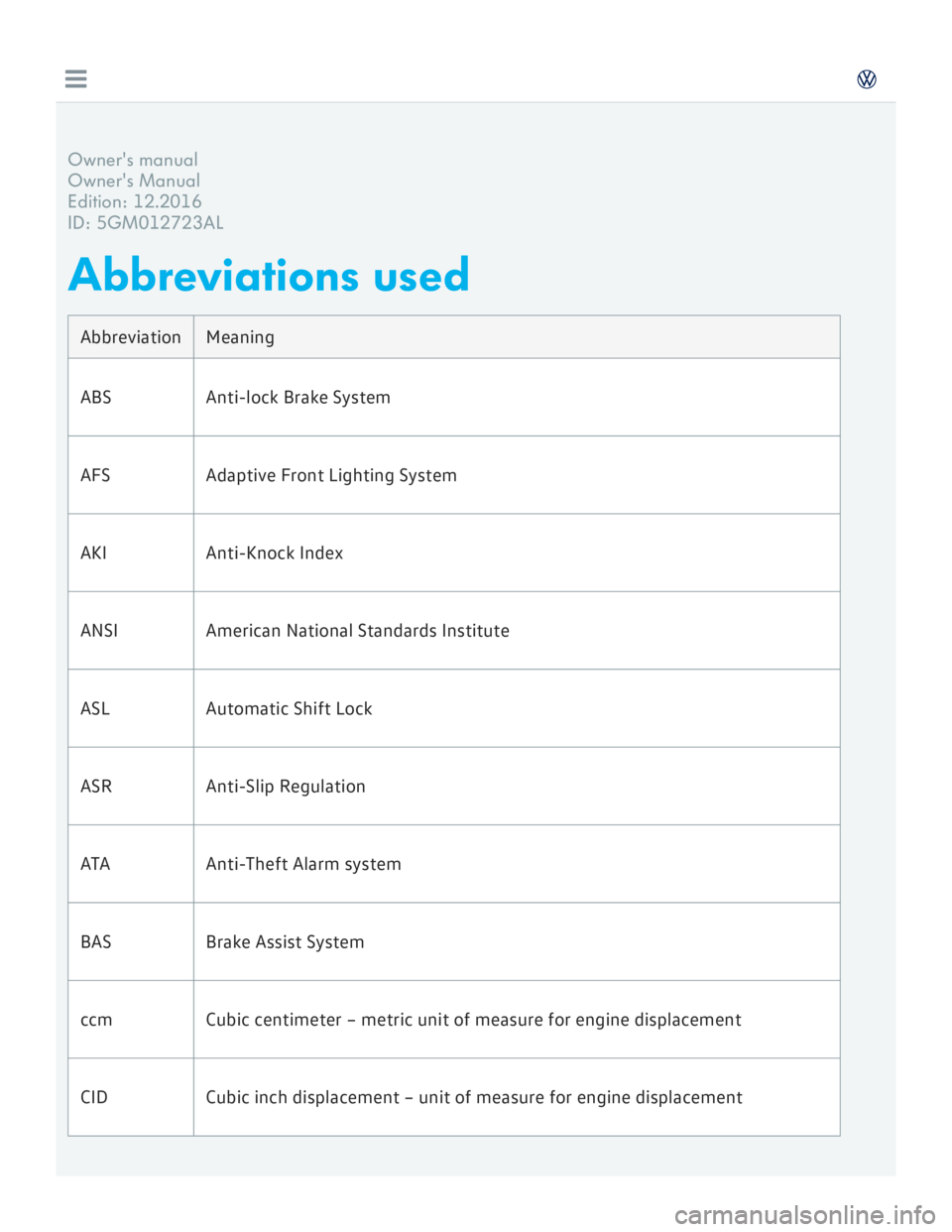 VOLKSWAGEN GOLF MK7 2016  Owners Manual 