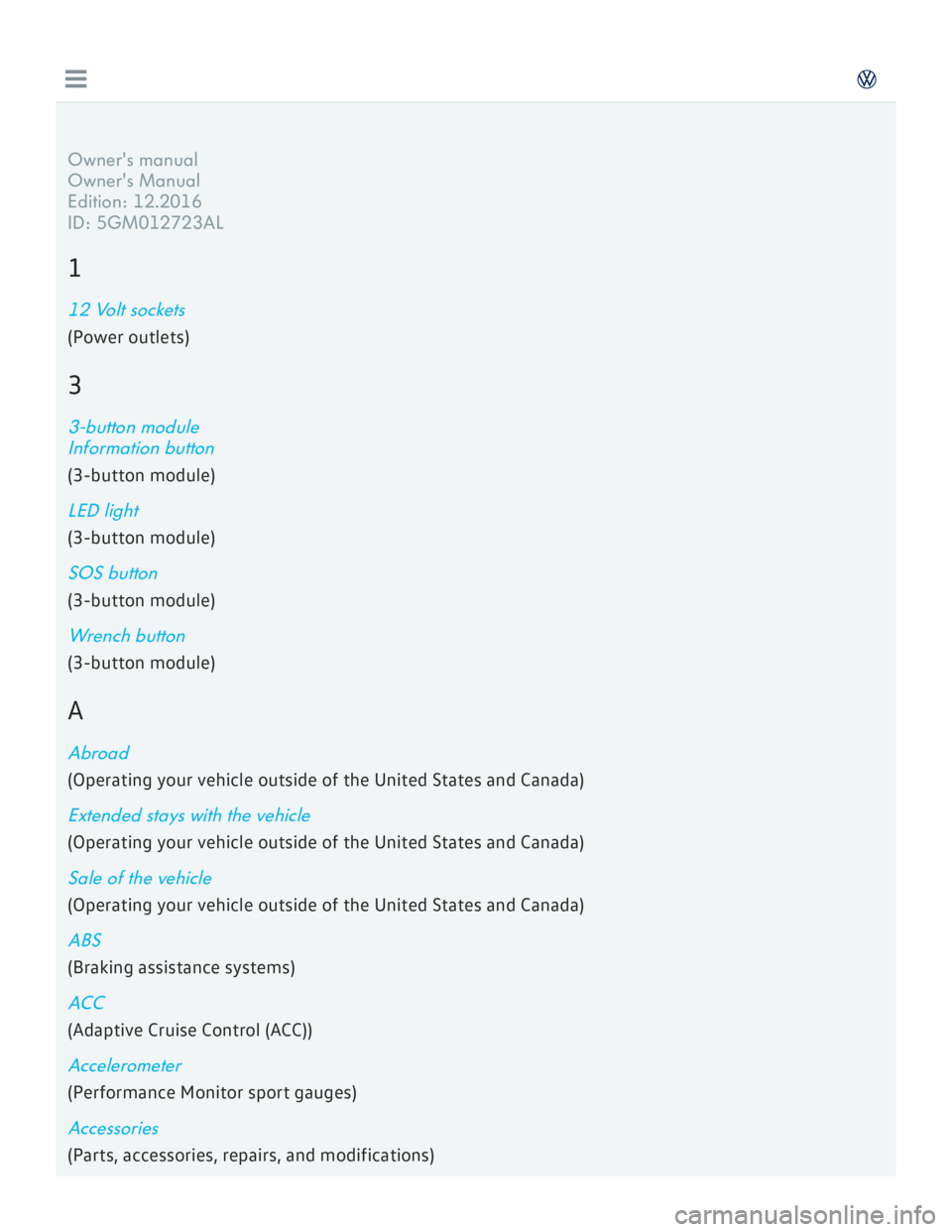 VOLKSWAGEN GOLF MK7 2016  Owners Manual 