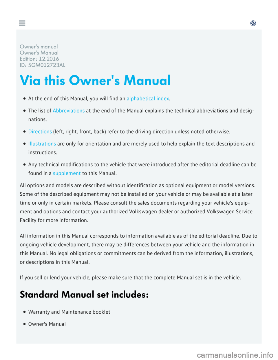 VOLKSWAGEN GOLF 2018 Owners Manual VOLKSWAGEN GOLF 2018 Owners Manual